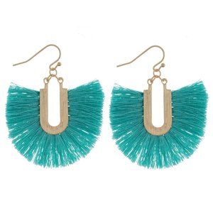 Turquoise Gold Tone Fishhook Earring w/ fanned Tas